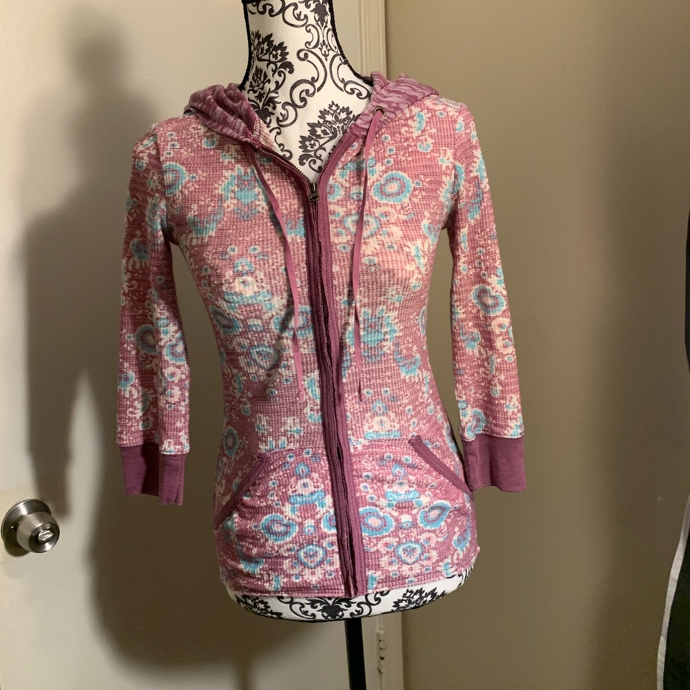 Free People floral hoodie, 3/4 sleeve, size small